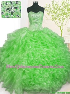 Cheap Sweetheart Sleeveless Quinceanera Dresses Floor Length Beading and Ruffles and Pick Ups Spring Green Organza