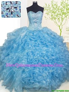 Chic Organza Sweetheart Sleeveless Lace Up Beading and Ruffles and Pick Ups Ball Gown Prom Dress inBaby Blue