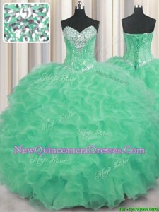 Great Apple Green Sweet 16 Quinceanera Dress Military Ball and Sweet 16 and Quinceanera and For withBeading and Ruffles Sweetheart Sleeveless Lace Up