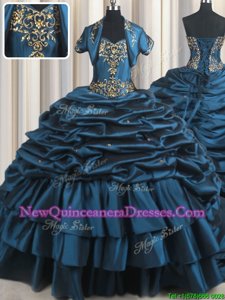 Customized Spring and Summer and Fall and Winter Taffeta Sleeveless With Train Quinceanera Dresses Brush Train andBeading and Appliques and Pick Ups