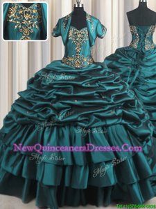 Inexpensive Pick Ups With Train Ball Gowns Sleeveless Teal Sweet 16 Quinceanera Dress Brush Train Lace Up