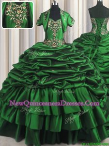 Elegant Sweetheart Sleeveless Taffeta Quinceanera Dresses Beading and Appliques and Pick Ups Brush Train Lace Up