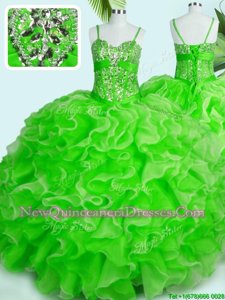 Amazing Spaghetti Straps Sleeveless Lace Up 15th Birthday Dress Spring Green Organza