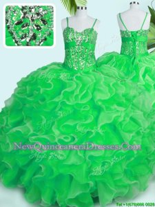 Exceptional Green Lace Up Spaghetti Straps Beading and Ruffles Sweet 16 Dresses Organza Sleeveless