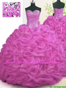Superior With Train Lace Up Sweet 16 Dresses Fuchsia and In for Military Ball and Sweet 16 and Quinceanera withBeading and Ruffles Brush Train