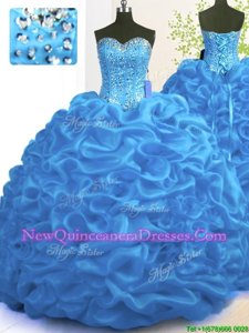 Stylish With Train Blue Vestidos de Quinceanera Sweetheart Sleeveless Brush Train Lace Up