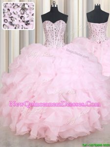Sweetheart Sleeveless Organza Quinceanera Dresses Beading and Ruffles Lace Up