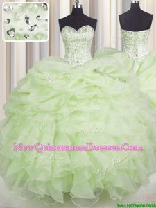 Spectacular Yellow Green Lace Up Quinceanera Dress Beading and Ruffles Sleeveless Floor Length