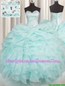 Super Sweetheart Sleeveless Organza Quinceanera Dress Beading and Ruffles Lace Up