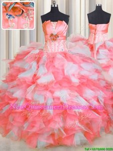 Sexy Sleeveless Lace Up Floor Length Beading and Ruffles and Hand Made Flower Quinceanera Dresses