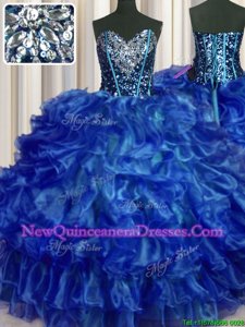 Spectacular Royal Blue Quinceanera Gown Military Ball and Sweet 16 and Quinceanera and For withBeading and Ruffles Sweetheart Sleeveless Lace Up