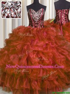 Ideal Ball Gowns Ball Gown Prom Dress Red Sweetheart Organza Sleeveless Floor Length Lace Up