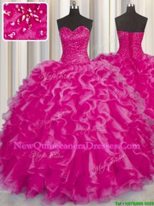 Flare Sleeveless Lace Up Floor Length Beading and Ruffles Quince Ball Gowns