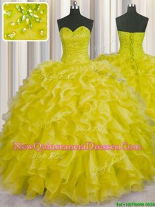 Sexy Floor Length Yellow Green Sweet 16 Quinceanera Dress Sweetheart Sleeveless Lace Up