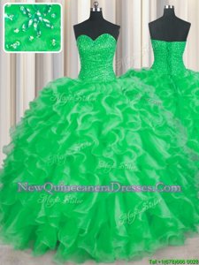 Pretty Sweetheart Sleeveless Lace Up 15th Birthday Dress Apple Green Organza
