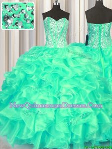 Lovely Spring and Summer and Fall and Winter Organza Sleeveless Floor Length Quinceanera Dress andBeading and Ruffles