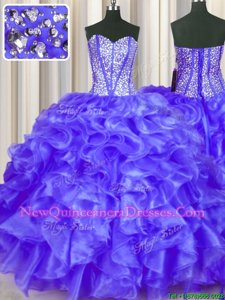 Cute Sweetheart Sleeveless Organza Quinceanera Dress Beading and Ruffles Lace Up