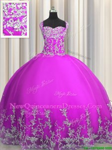 Noble Purple Lace Up Quinceanera Dresses Beading and Appliques Sleeveless Floor Length
