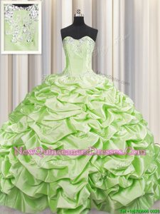 High Quality Brush Train Lace Up Ball Gown Prom Dress Yellow Green and In for Military Ball and Sweet 16 and Quinceanera withBeading and Pick Ups Sweep Train