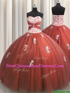 Colorful Rust Red Sweetheart Neckline Beading and Appliques Quinceanera Gowns Sleeveless Lace Up