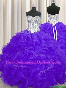 Fantastic Purple Quinceanera Gowns Military Ball and Sweet 16 and Quinceanera and For withBeading and Ruffles Sweetheart Sleeveless Lace Up