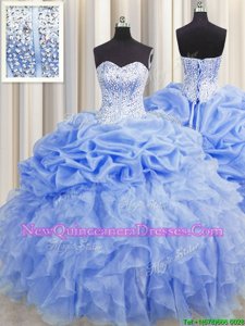 Admirable Visible Boning Floor Length Lace Up Quinceanera Dress Baby Blue and In for Military Ball and Sweet 16 and Quinceanera withRuffles and Pick Ups