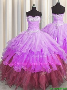 Low Price Multi-color Lace Up Sweetheart Beading and Ruffles and Ruffled Layers and Pick Ups Quince Ball Gowns Organza Sleeveless