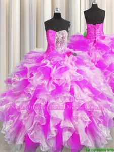 Discount Multi-color Sweetheart Lace Up Beading and Ruffles and Ruching Quinceanera Dress Sleeveless