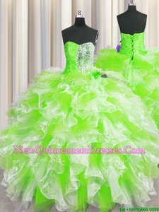 Suitable Yellow Green Sleeveless Floor Length Beading and Ruffles Lace Up Quinceanera Gowns