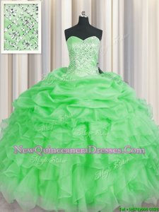 Latest Floor Length Ball Gowns Sleeveless Green Quinceanera Dresses Lace Up