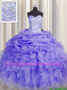 Suitable Sleeveless Organza Floor Length Lace Up Sweet 16 Quinceanera Dress inLavender withBeading and Ruffles