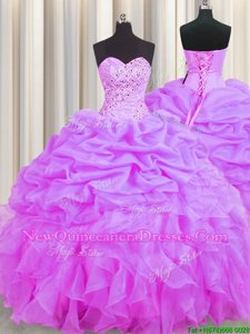 Pick Ups Floor Length Ball Gowns Sleeveless Lilac Sweet 16 Dresses Lace Up