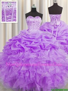Stylish Pick Ups Visible Boning Floor Length Lavender Sweet 16 Dress Sweetheart Sleeveless Lace Up