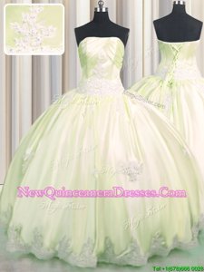 Fashionable Taffeta Strapless Sleeveless Lace Up Beading and Appliques Quinceanera Dress inLight Yellow