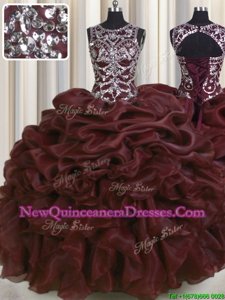 Best Selling See Through Floor Length Ball Gowns Sleeveless Burgundy Quinceanera Dresses Lace Up