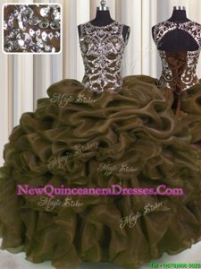 Custom Design See Through Floor Length Ball Gowns Sleeveless Brown Sweet 16 Quinceanera Dress Lace Up