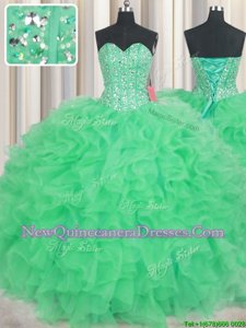 Comfortable Visible Boning Sleeveless Beading and Ruffles Lace Up Ball Gown Prom Dress