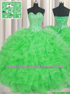 Discount Visible Boning Sleeveless Beading and Ruffles Lace Up Quinceanera Gown