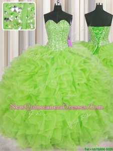 Beautiful Visible Boning Floor Length Ball Gowns Sleeveless Spring Green Quinceanera Gown Lace Up
