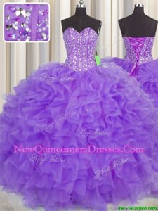Suitable Visible Boning Sleeveless Lace and Ruffles and Sashes|ribbons Lace Up Vestidos de Quinceanera