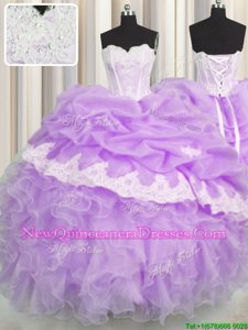Customized Spring and Summer and Fall and Winter Organza Sleeveless Floor Length 15th Birthday Dress andBeading and Appliques and Ruffles and Pick Ups