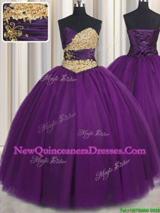 Custom Made Sweetheart Sleeveless Lace Up 15 Quinceanera Dress Purple Tulle