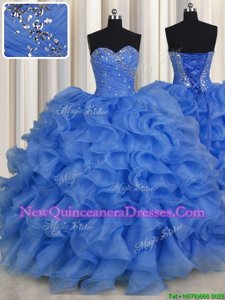 Graceful Sleeveless Beading and Ruffles Lace Up 15th Birthday Dress
