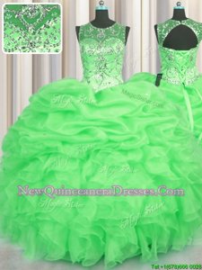 Exceptional See Through Scoop Sleeveless Organza Quinceanera Dresses Beading and Ruffles and Pick Ups Lace Up