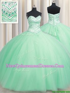 Comfortable Floor Length Apple Green Sweet 16 Dresses Sweetheart Sleeveless Lace Up