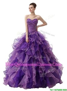 Fantastic Floor Length Purple Quinceanera Gown Sweetheart Sleeveless Lace Up