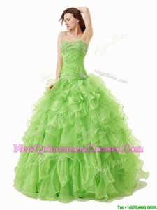 High Class Spring Green Sweet 16 Quinceanera Dress Military Ball and Sweet 16 and Quinceanera and For withBeading and Ruffles Sweetheart Sleeveless Lace Up