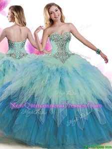 Luxurious Multi-color Lace Up 15 Quinceanera Dress Beading and Ruffles Sleeveless Floor Length