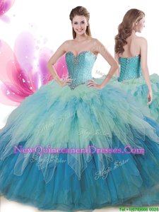 Glamorous Multi-color Ball Gowns Sweetheart Sleeveless Tulle Floor Length Lace Up Beading and Ruffles Quinceanera Dresses