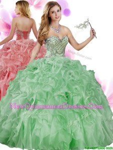 Classical Green Lace Up Quinceanera Dresses Beading and Ruffles Sleeveless Floor Length